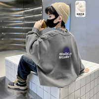 儿童装男童一体加绒卫衣秋冬款新款男孩冬季中大童上衣加厚潮