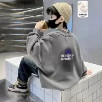 儿童装男童一体加绒卫衣秋冬款新款男孩冬季中大童上衣加厚潮