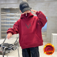 儿童装男童冬季加绒卫衣新款中大童秋冬款男孩加厚连帽上衣潮