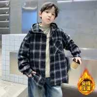 男童加厚外套秋冬款新款帅气上衣冬装中大童男孩夹棉格子衬衫