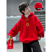 男童拜年服新款儿童蛇年本命年红色加绒卫衣冬季新年衣服唐装