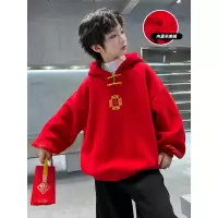 男童拜年服新款儿童蛇年本命年红色加绒卫衣冬季新年衣服唐装