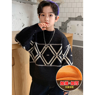 儿童毛衣男童加绒加厚新款男孩洋气针织衫秋冬款中大童冬装潮