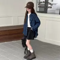 女童秋装牛仔衬衫外套秋季新款春秋上衣中大儿童洋气衬衣外套