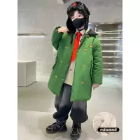 男童军大衣儿童绿色加绒加厚棉服大童中长款外套冬装棉袄冬季棉衣