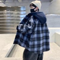 男童加厚外套秋冬款新款儿童中大童冬季男孩加绒格子连帽上衣