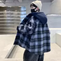 男童加厚外套秋冬款新款儿童中大童冬季男孩加绒格子连帽上衣