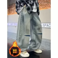 男童加绒牛仔裤冬季新款秋冬款阔腿裤中大儿童加厚裤子痞帅潮