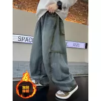 男童加绒牛仔裤冬季新款秋冬款阔腿裤子中大童儿童加厚男孩潮