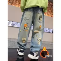 男童加绒裤子秋冬款新款洋气一体绒保暖牛仔裤中大儿童加厚潮