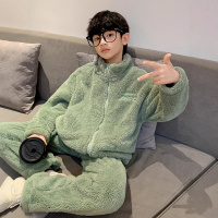 男童家居服秋冬季新款大童加绒加厚儿童珊瑚绒法兰绒睡衣套装
