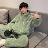 男童家居服秋冬季新款大童加绒加厚儿童珊瑚绒法兰绒睡衣套装