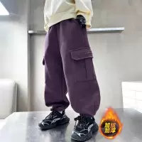 男童工装裤秋冬款大童冬装一体绒儿童装冬季休闲宽松加绒加厚裤子
