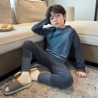 男童德绒保暖内衣套装秋冬款大童秋衣秋裤家居服儿童加厚睡衣