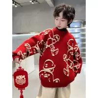 男童毛衣新款大儿童本命年红色针织衫冬季蛇年新年衣服加厚潮