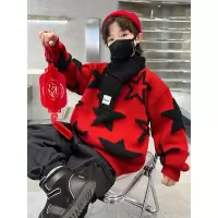 男童毛衣秋冬款新款大儿童冬季喜庆红色针织衫加厚冬装男孩潮