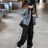 女童针织外套秋装新款儿童装韩系灰色上衣春秋初中生毛衣开衫