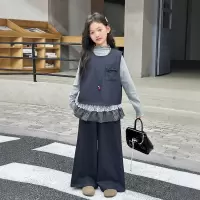 女童秋季牛仔套装童装新款洋气女孩裤子背心打底衫三件套儿童潮酷