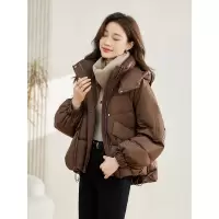 年冬季女款小个子短款加厚宽松棉衣棉服时尚保暖连帽外套