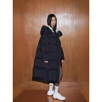 年冬季新款连帽过膝长款时尚保暖加厚棉服女休闲宽松棉衣外套