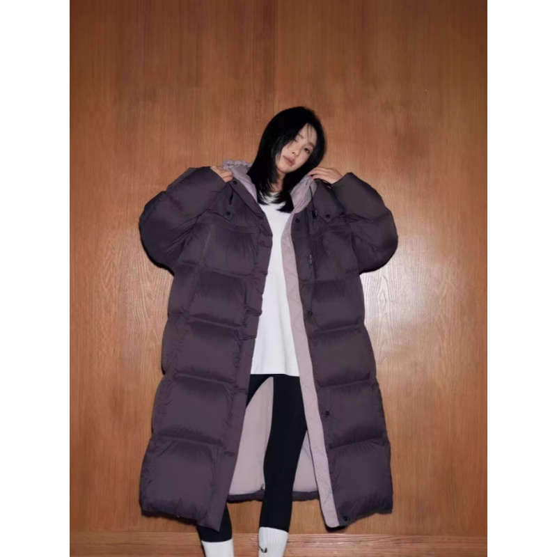 年冬季新款连帽过膝长款时尚保暖加厚棉服女休闲宽松棉衣外套_931