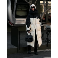 年新款冬季韩版棉衣外套中长款加厚保暖连帽棉服拼色宽松外套