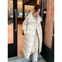 年新款女冬季中长款过膝保暖羽绒棉服翻领时尚轻奢柔软外套潮