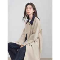 冬季新款中长款宽松拼接风衣年高级感气质加棉加厚撞色棉服