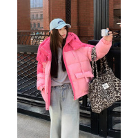 年冬季新款中长款棉服女时尚休闲显瘦蓬松韩系拼色加厚外套