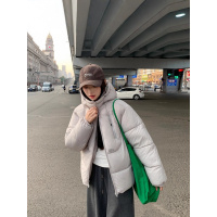 年双拉连帽立体短款棉服冬季情侣款新款宽松椰白色保暖外套