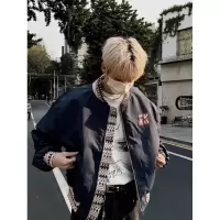 年新款冬季宽松加棉加厚情侣棒球服设计感外套民族风提花棉服