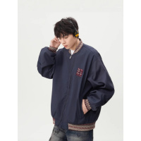 年新款冬季民族风加棉加厚情侣棒球服设计感宽松提花拼接外套