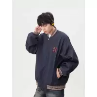 年新款冬季民族风加棉加厚情侣棒球服设计感宽松提花拼接外套