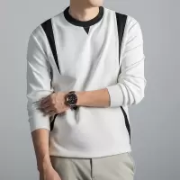 拼接圆领卫衣男秋季新款棉质青年休闲长袖T恤男士打底衫