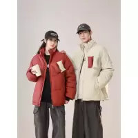 新款时尚加厚立领棉服女年冬季美式潮流情侣短款宽松棉衣外套