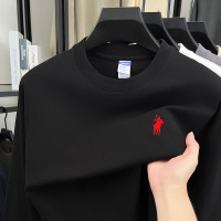 重磅纯棉280克长袖T恤男秋季圆领时尚刺绣打底男士卫衣