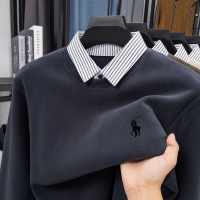 高品质含绵羊毛男士卫衣假两件秋冬420克加厚保暖奥粒绒打底衫男