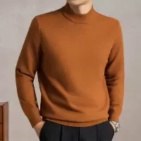 430克精仿羊毛衫男冬季新款亲肤纯色半高领加厚保暖男士毛衣