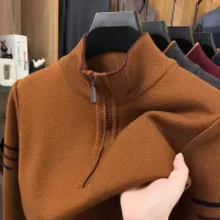 加厚半拉链立领毛衣男冬季新款中年休闲撞色保暖打底男士针织衫