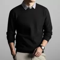 含羊毛加绒假两件毛衣男冬季新款翻领休闲保暖打底男士针织衫