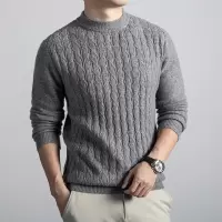 含羊毛老钱风毛衣男秋冬新款绞花半高领保暖男士羊毛衫