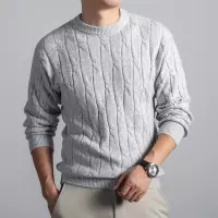 含羊毛老钱风男士毛衣秋冬新款圆领套头加厚保暖提花针织羊毛衫男