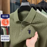 时尚刺绣翻领毛衣男秋冬新款长袖保暖打底男士针织polo衫