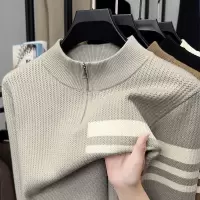 时尚半高领拉链针织毛衣男秋冬季新款加厚提花男士针织衫