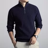 欧美男士羊毛衫秋冬新款加厚半高拉链领保暖打底针织毛衣男