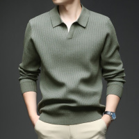 秋冬新款剪刀领毛衣男士宽松通勤休闲保暖打底针织衫男