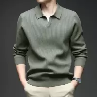 秋冬新款剪刀领毛衣男士宽松通勤休闲保暖打底针织衫男