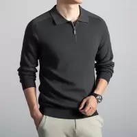 老钱风翻领男士羊毛衫秋冬新款商务通勤休闲纯色针织毛衣男