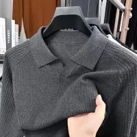 菠萝纹海鸥领纯棉针织衫男长袖T恤秋季新款舒适透气男士毛衣