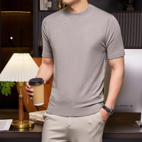 薄款圆领短袖毛衣男秋季新款中年休闲纯色打底男士针织衫